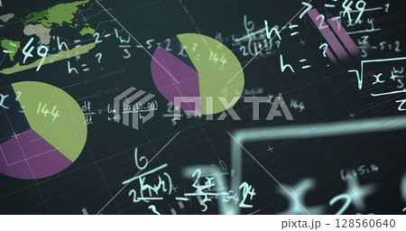 Image of stastistics over mathematical equations on green background 128560640