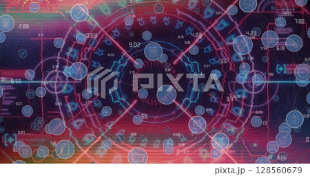 Image of scope scanning and network of digital icons 128560679