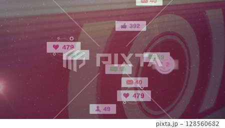 Image of social media icons over scope scanning Image of social media icons over scope scanning 128560682