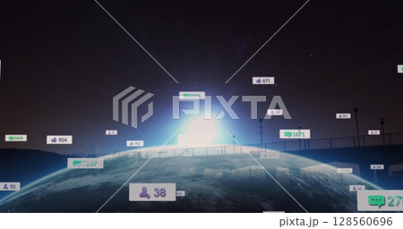 Image of social media icons over globe 128560696