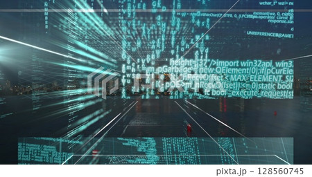 Image of data processing and globe of connections Image of data processing and globe of connections 128560745