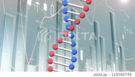 Image of dna strand over statistics 128560748