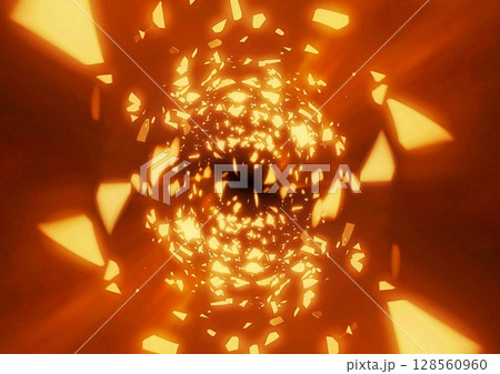 爆発して火の粉が飛び散った抽象的な背景 128560960