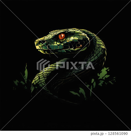 an AI Image Generator, Close-Up of Illuminated Snake with Red Eyes Against an AI Image Generator, Close-Up of Illuminated Snake with Red Eyes Against 128561090