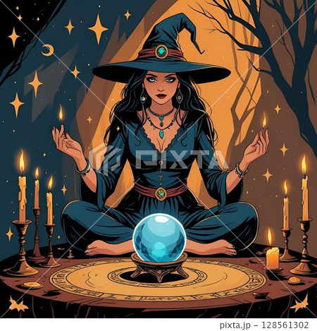 水晶で占いをする魔女のイラスト 128561302