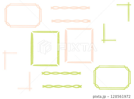 水彩ピンクとグリーンのフレームセット 128561972