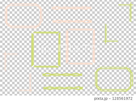 水彩ピンクとグリーンのフレームセット 128561972