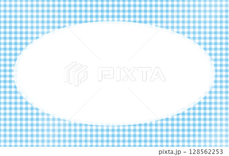 水色のギンガムチェック背景に楕円のホワイトフレーム 128562253