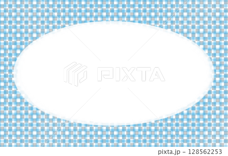 水色のギンガムチェック背景に楕円のホワイトフレーム 128562253
