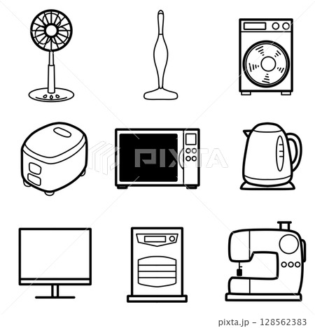 家電製品アイコンセット2　シンプル　黒 128562383