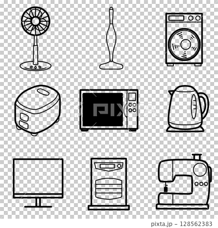 家電製品アイコンセット2　シンプル　黒 128562383