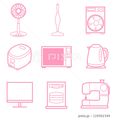 家電製品アイコンセット2　シンプル　ピンク 128562384