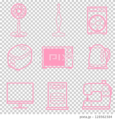家電製品アイコンセット2　シンプル　ピンク 128562384