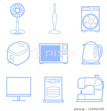 シンプル家電製品アイコンセット2（ブルー） 128562385