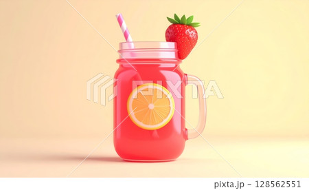 3D Fresh orange and lemon juices in glasses with citrus fruit slices, a healthy breakfast drink 3D Fresh orange and lemon juices in glasses with citrus fruit slices, a healthy breakfast drink 128562551
