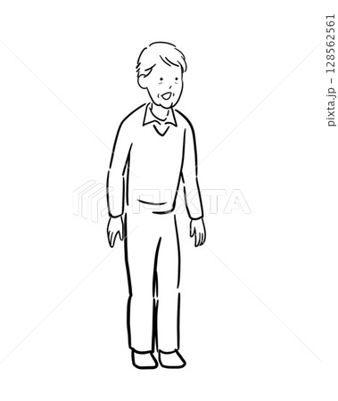 シニア男性のモノクロームのイラスト シニア男性のモノクロームのイラスト 128562561