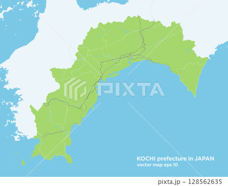 日本の高知県の緑色のシンプルなロードマップ 日本の高知県の緑色のシンプルなロードマップ 128562635