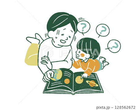 子供の質問攻めにあう男性-4色 128562672