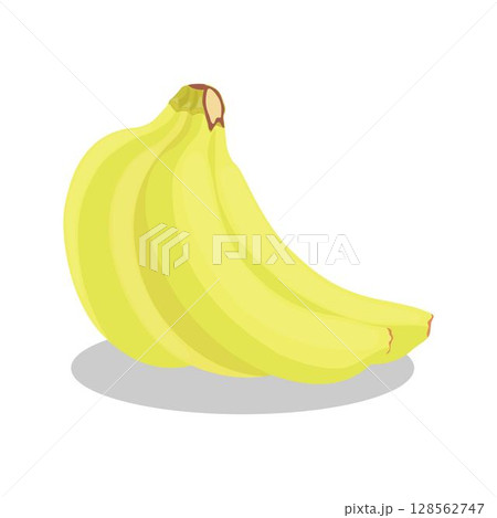 Vector illustration of bunches banana in cartoon flat style. Sweet yellow and green fresh banana fruit bright healthy food for diet or vegetarian isolated on white background. Vector illustration of bunches banana in cartoon flat style. Sweet yellow and green fresh banana fruit bright healthy food for diet or vegetarian isolated on white background. 128562747