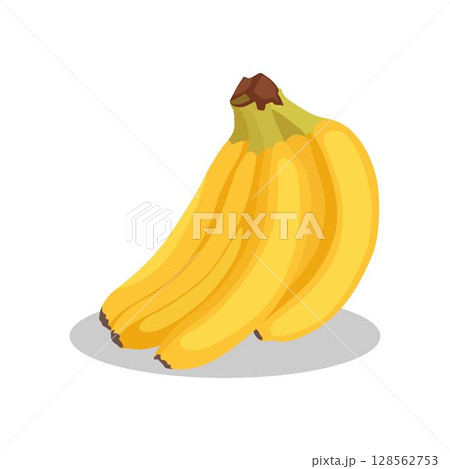 Vector illustration of bunches banana in cartoon flat style. Sweet yellow and green fresh banana fruit bright healthy food for diet or vegetarian isolated on white background. 128562753