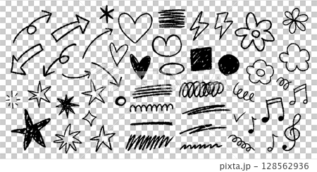 Handwritten doodle crayon style set black vector 128562936