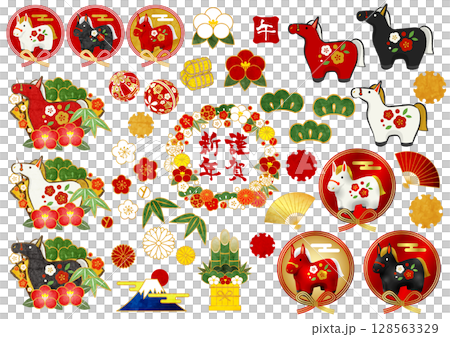 馬年新年賀卡圖示集，插圖，可愛，新年 128563329