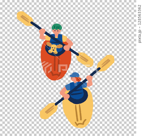 手繪獨木舟人物插畫 手繪獨木舟人物插畫 128563362