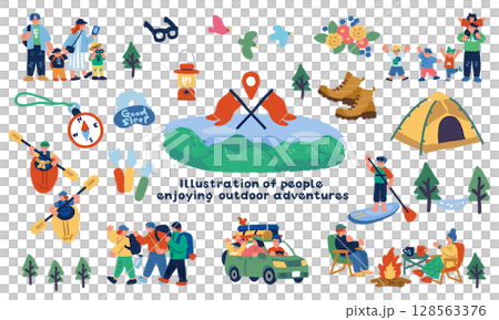手繪插畫集享受戶外活動的人們 128563376
