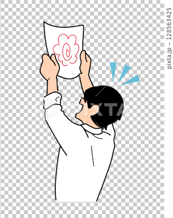 テストで高得点を取って喜ぶ男子生徒のイラスト テストで高得点を取って喜ぶ男子生徒のイラスト 128563425