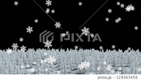 Image of snow falling over winter scenery 128563458