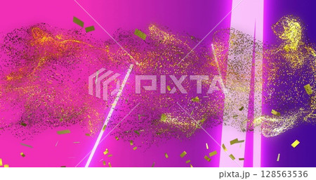 Image of moving glowing lights and waves over colorful background Image of moving glowing lights and waves over colorful background 128563536