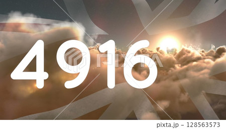 Image of counter over flag of united kingdom 128563573