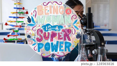 Image of girl power text over school girl 128563816