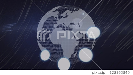 Image of spots flickering and data processing over globe 128563849