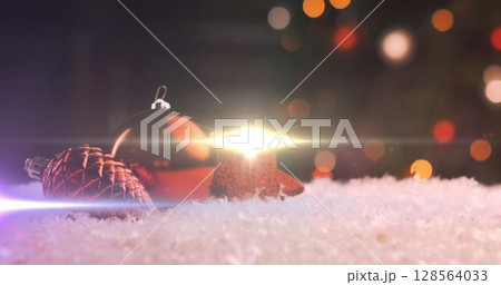 Image of light spots over christmas decorations Image of light spots over christmas decorations 128564033