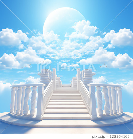 white staircase architecture Behind is the sky in the daytime 128564163