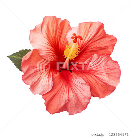 Red hibiscus flower on transparent background 128564171