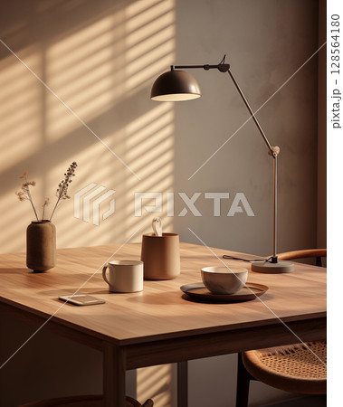 Work desk in warm colors Work desk in warm colors 128564180