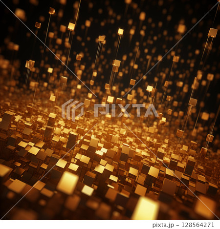 Abstract golden square cubes on black background. 128564271