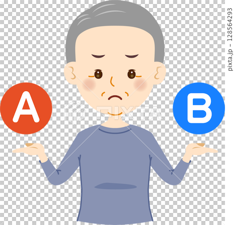 AかBの選択に迷う高齢の男性 128564293