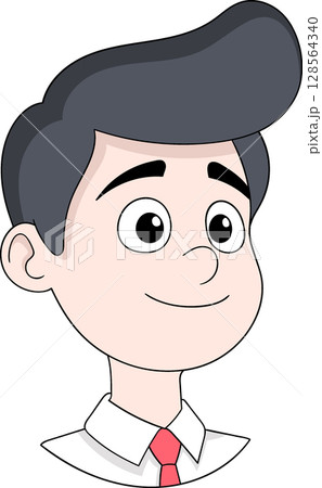 Cartoon Young Man Character with Black Hair and Red Tie 128564340