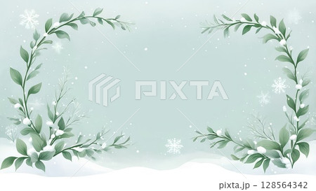 雪結晶の植物フレーム｜水彩タッチのナチュラルデザイン 128564342