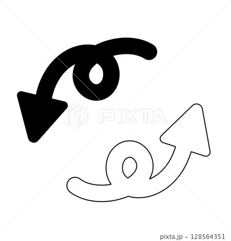 ベタ塗りとラインの矢印セット｜UIや案内に便利 128564351