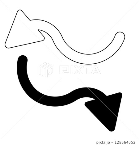 ベタ塗りとラインの矢印セット｜UIや案内に便利 128564352