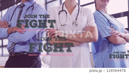 Image of join the fight text over group of smiling doctors 128564478
