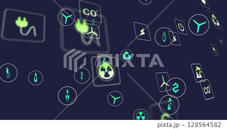 Image of ecology icons on black background Image of ecology icons on black background 128564582