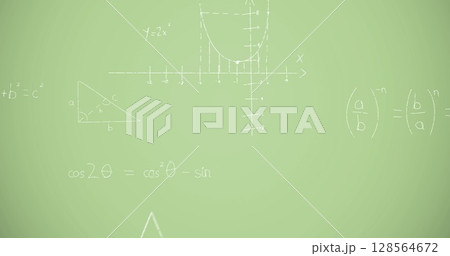 Image of mathematical equations over green...のイラスト素材 [128564672] - PIXTA