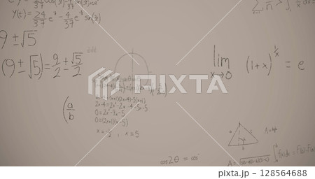 Image of mathematical equations over white background Image of mathematical equations over white background 128564688