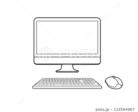 デスクトップPCの線画イラスト デスクトップPCの線画イラスト 128564967