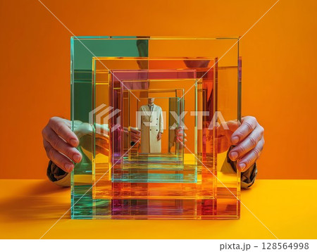 Surreal Glass Prism A Man in Layers of Color and Light Surreal Glass Prism A Man in Layers of Color and Light 128564998